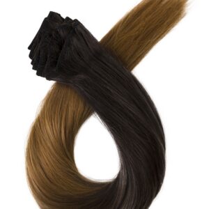 Clip-in vlasy ombré #M4/30/27 — prechod zo strednej hnedej do jahodovej blond