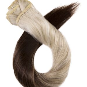 Clip-in vlasy ombré #M8/60 — prechod z prírodnej hnedej do platinovej blond