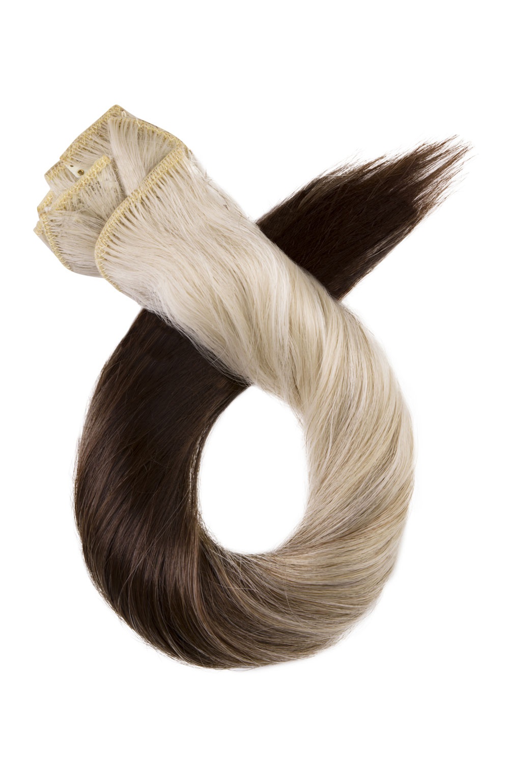 Clip-in vlasy ombré #M8/60 — prechod z prírodnej hnedej do platinovej blond
